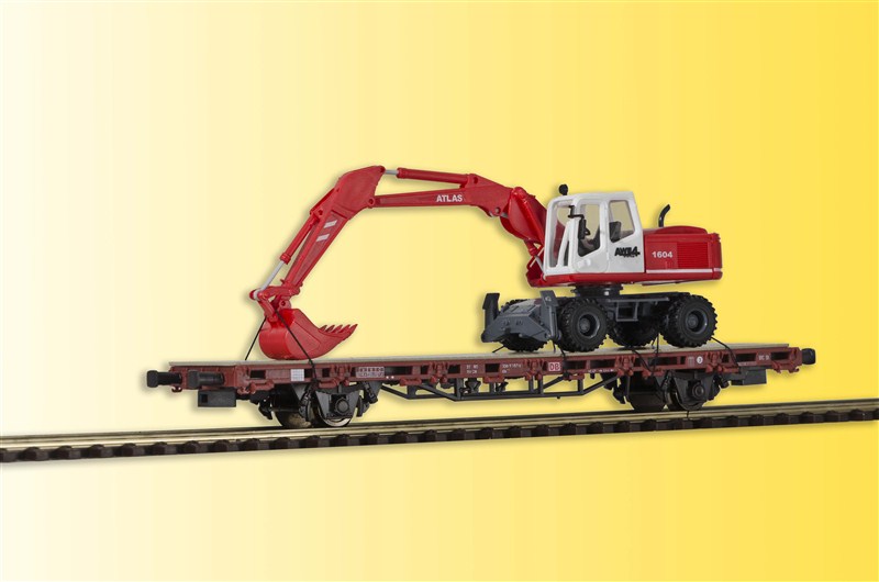 26258 Kibri H0 Niederbordwagen mit Atlas Radbagger, Fertigmodell DC