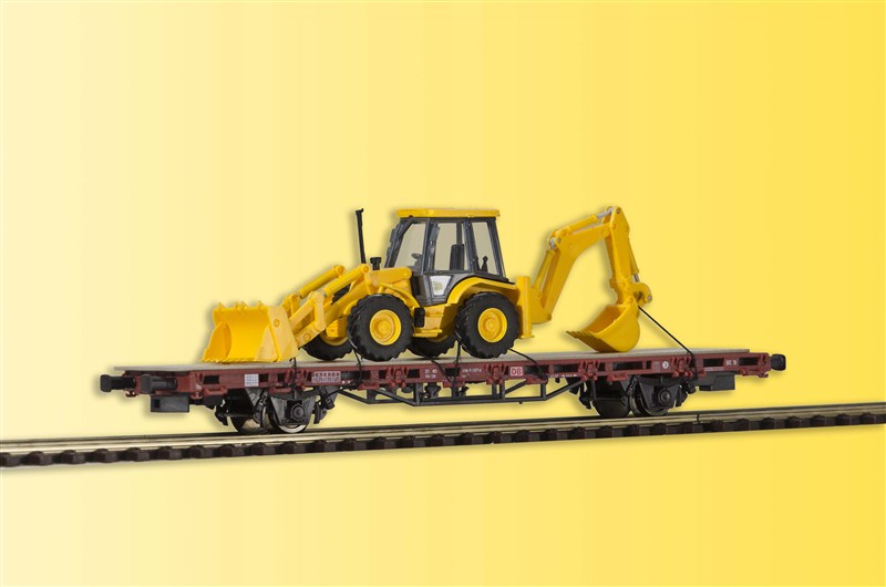 26260 Kibri H0 Niederbordwagen mit Baggerlader JCB 4CX 4x4x4 Fertigmodell