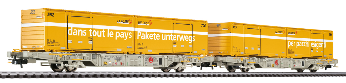 Liliput 240039 H0 Containertragw.-Set V 2tlg, Schweizer Post, Ep.V