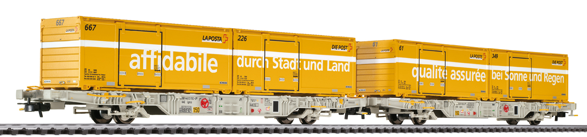 Liliput 240042 H0 Containertragw.-Set VII 2tlg, Schweizer Post, Ep.V DC