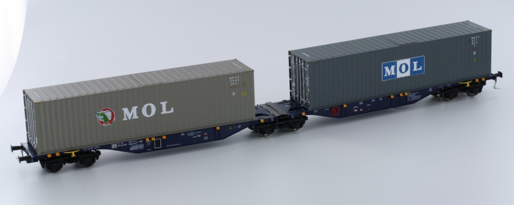 Mehano 58599 H0 Containertragwagen SGGMRSS 90' ERR blau, mit 2x 40' MOL Kroko