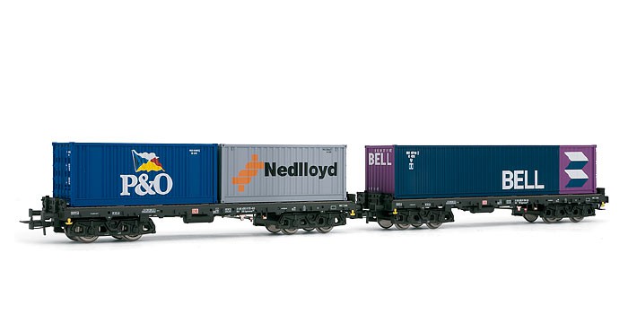 Rivarossi H0 6134 I +S 2 DB Containerwagen BELL P&Q Nedlloyd limitiert