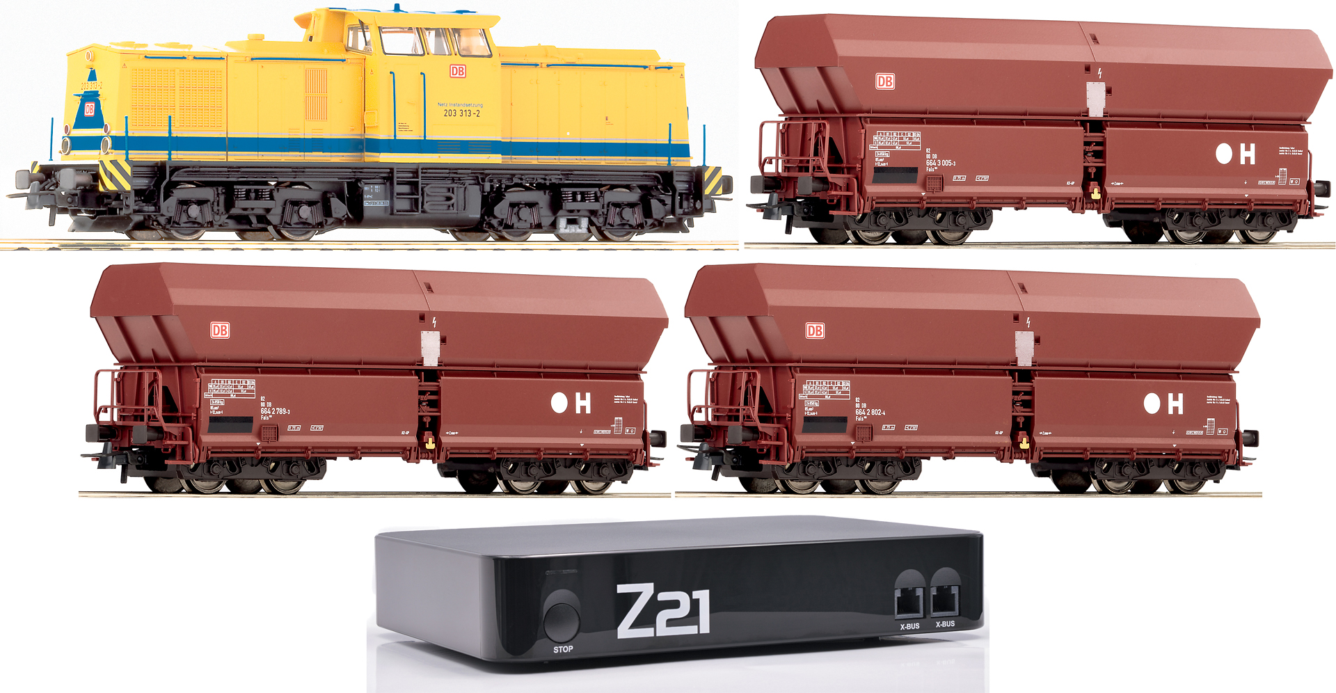 ROCO 41499 Digital-Startset mit Diesellokomotive BR 203 und Schotterzug + Z21