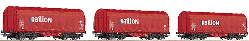 66126 Roco H0 3-teiliges Set Schiebeplanenwagen Railion DC EP VI