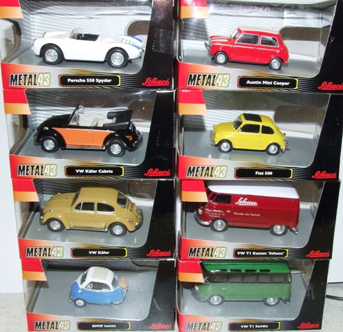 Schuco 8 Fahrzeuge 1:43 VW Käfer Bus BMW  Isetta Mini Fiat Porsche Spur 0