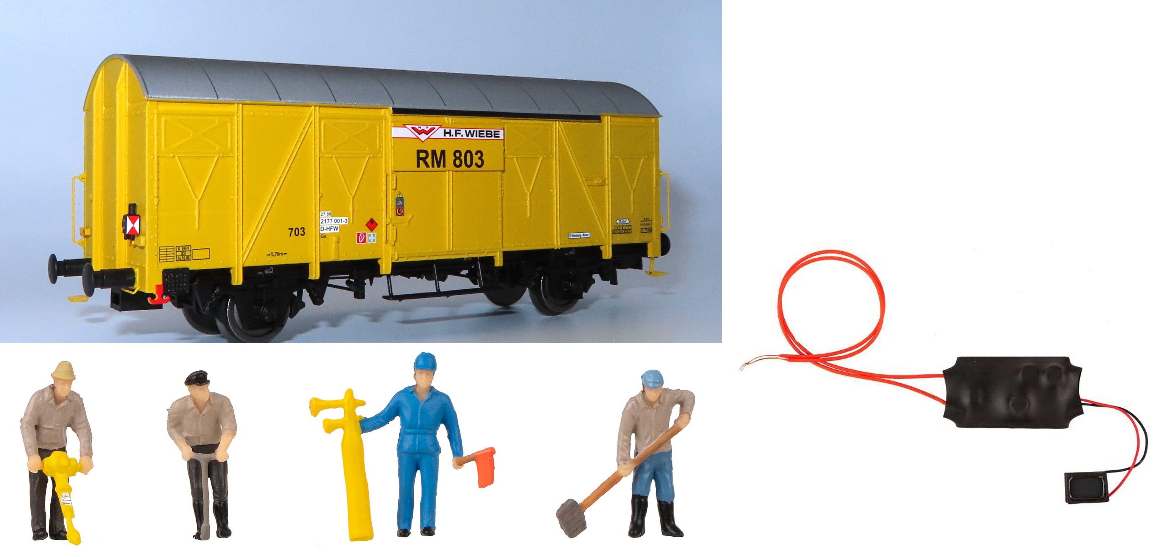 Faller H0 Figuren-set met mini-sound-effect spoorwegwerker en tremolo 180238 Faller H0 Figuren-set met mini-sound-effect spoorwegwerker en tremolo 180238